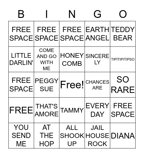 50'S BINGO Card