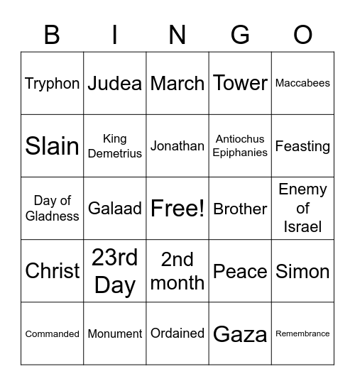 Day of Simon Bingo Card