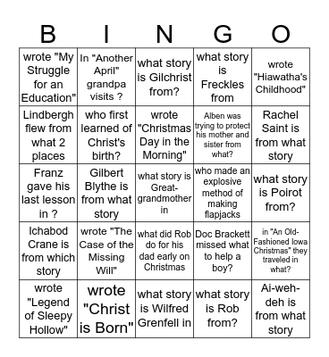 8th Grade Lit Test 6 Bingo Card