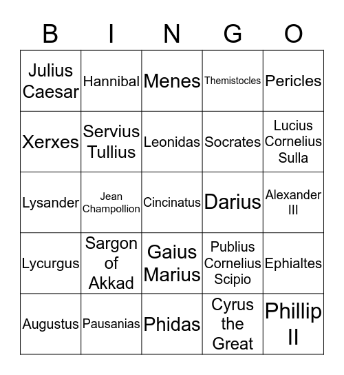 World Civilization Bingo Card