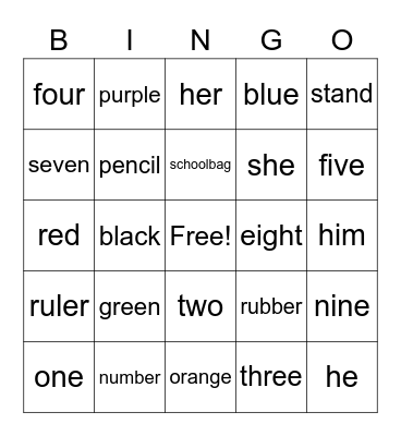 Vocabulary Bingo Card