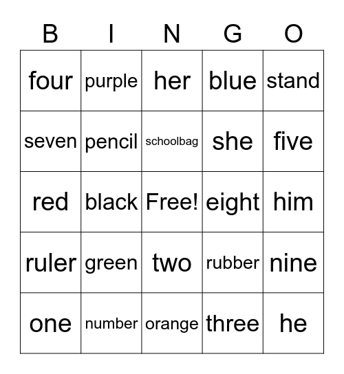 Vocabulary Bingo Card