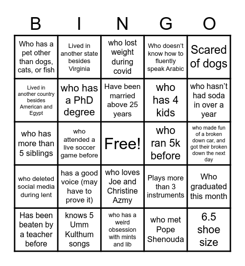 Find the Guests BINGO Card