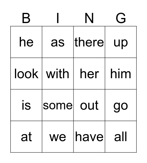 Dolch List 2 Bingo Card