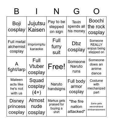 Anime North Bingo Card