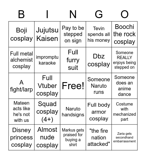 Anime North Bingo Card