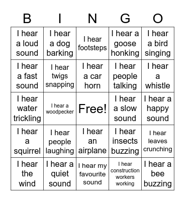 Nature Sound Walk Bingo Card