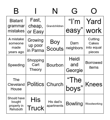 Steve Bingo Card