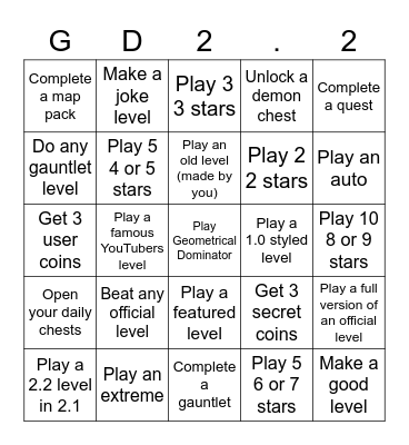 Geometry dash bingo Card