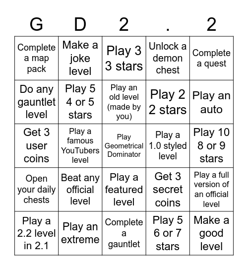 Geometry dash bingo Card