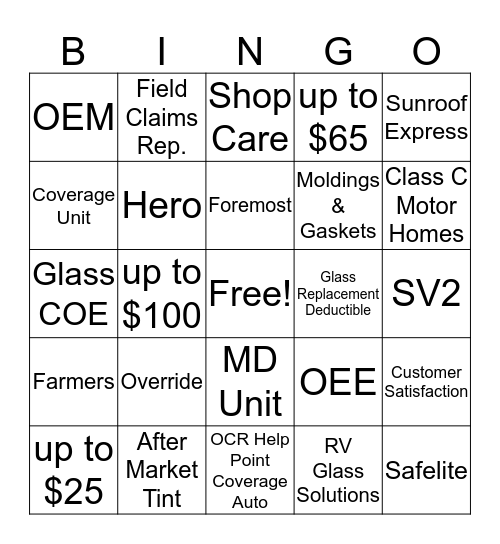 Glass Bingo!! Bingo Card