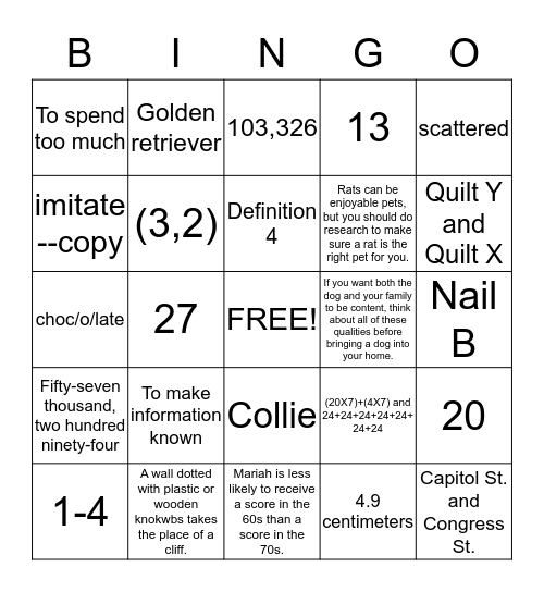 Fourth Grade Common Assessment Practice Bingo Card