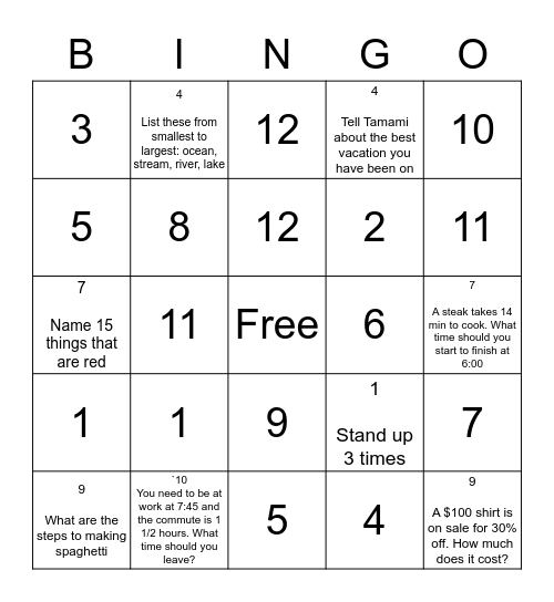 Greg Bingo Card