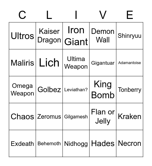 FFXVI Boss Bingo Card