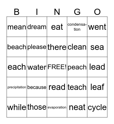Spelling Bingo Card