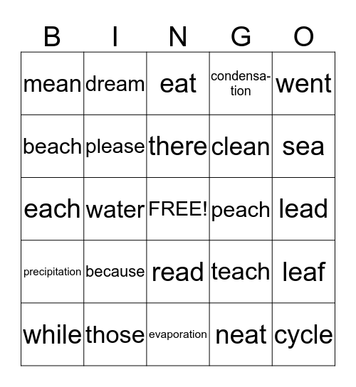 Spelling Bingo Card