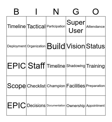 SuperNova Bingo Card