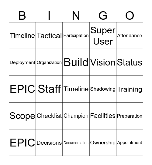 SuperNova Bingo Card