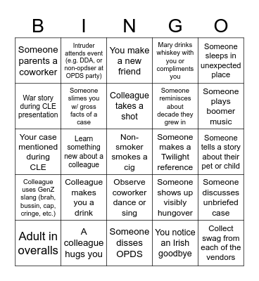 OPDS Conference Bingo Card