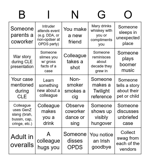 OPDS Conference Bingo Card