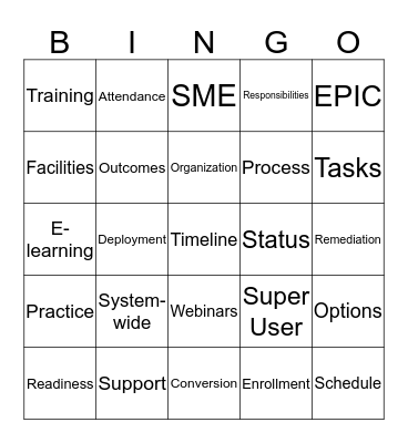 SuperNova Bingo Card