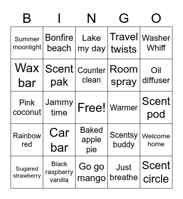 Scentsy Bingo Card