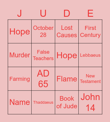 Jude Bingo Card