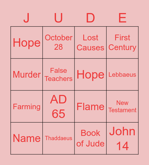 Jude Bingo Card