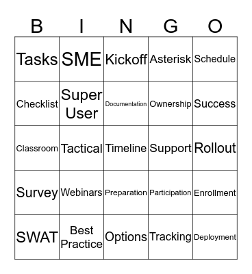 SuperNova Bingo Card
