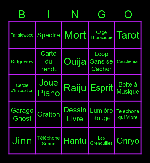 BINGO PHASMO MRTIBOUTE Bingo Card