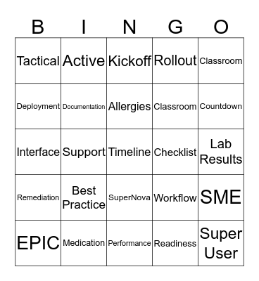 SuperNova Bingo Card