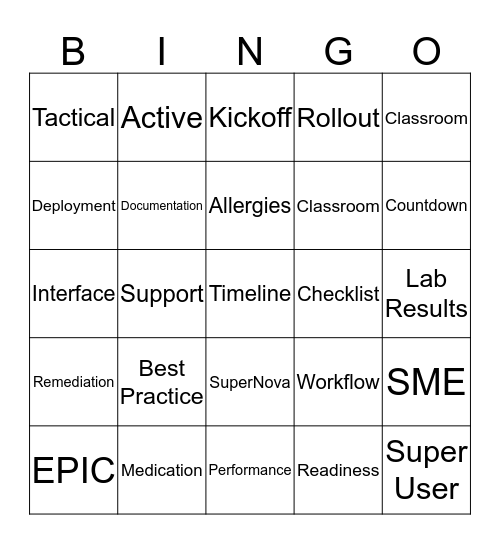 SuperNova Bingo Card