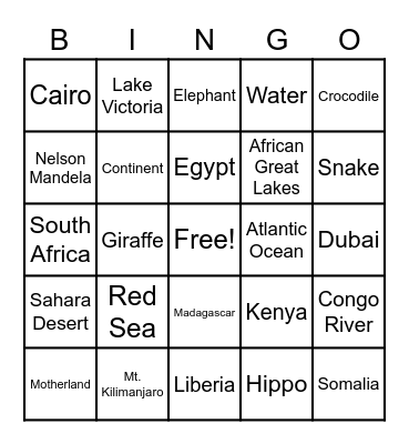 Motherland Bingo Card