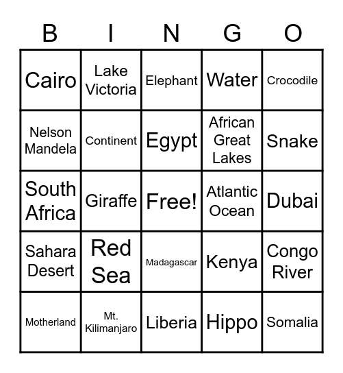 Motherland Bingo Card