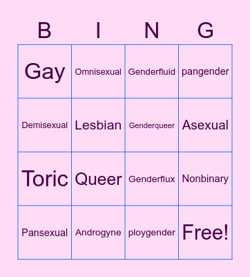 Pride month bingo Card