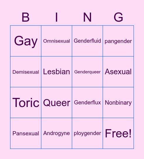 Pride month bingo Card