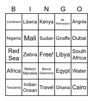 Motherland Bingo Card