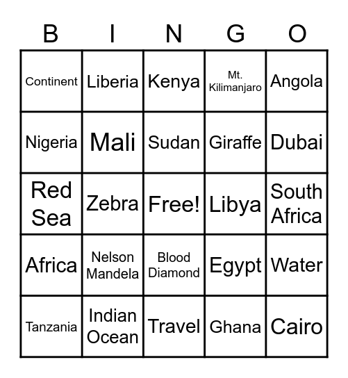 Motherland Bingo Card