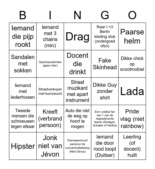 Berlingo (ik ga mijn leven eindigen) Bingo Card