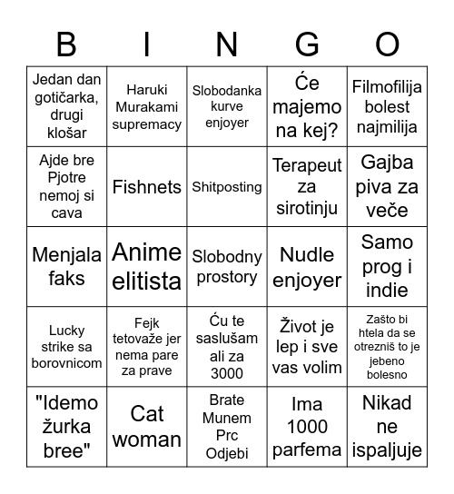 Džoci Bingo Card