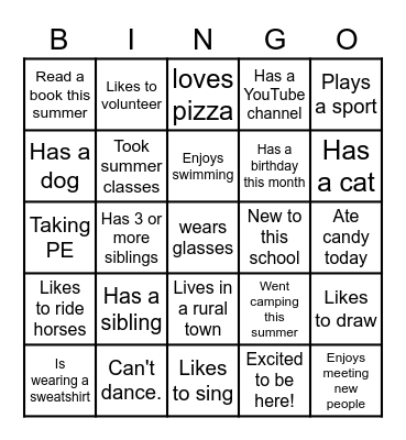 BACK TO SCHOOL BINGO Card