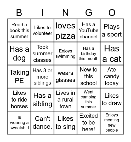 BACK TO SCHOOL BINGO Card