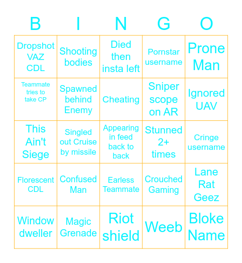 MW2 Multiplayer Bingo Card