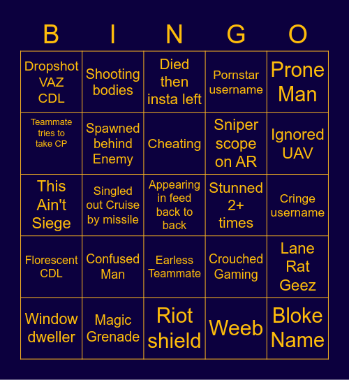 MW2 Multiplayer Bingo Card