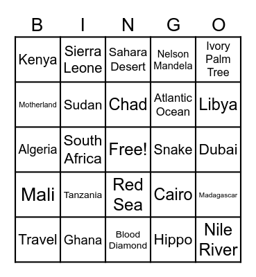 Motherland Bingo Card
