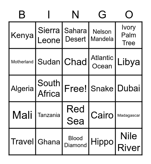 Motherland Bingo Card