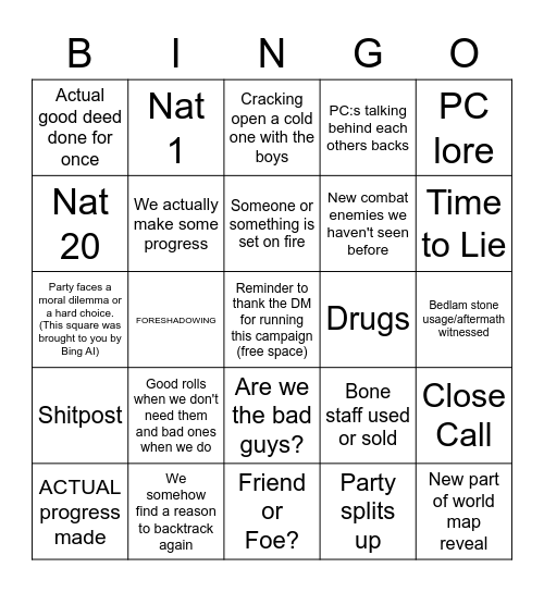Cockatrice Trouble:      A Stone-Cold Dilemma (This title was brought to you by Bing AI) Bingo Card