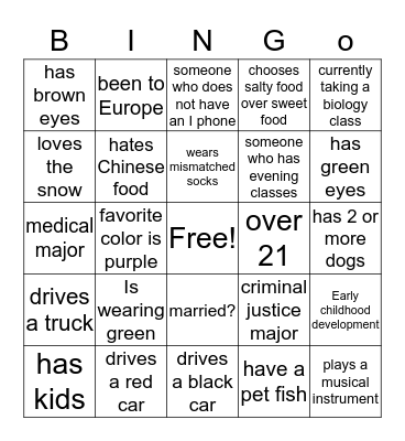 Getting to know you  Bingo Card