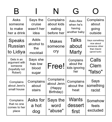 Big B Jenn's Bday Edition Bingo Card