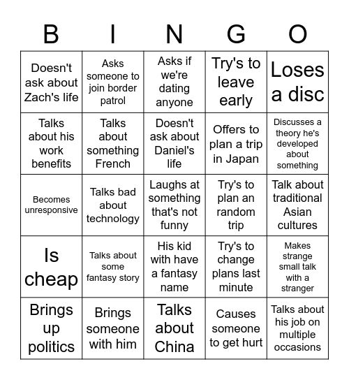 Garret Bingo Card